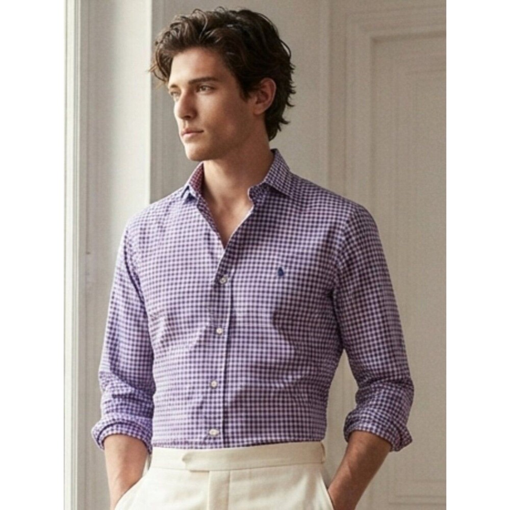 Polo Ralph Lauren Men's Long-Sleeve Check Button-Up Shirt - Lavender/Navy - XXL